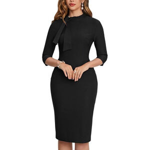 Muxxn Vintage Style Black Neck Tie Sheath Dress with Pockets Medium NEW